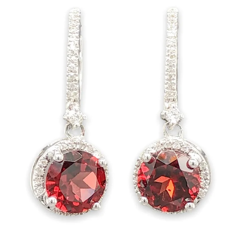 Luxury Jewelry At Unbeatable Discounts 14K W Gold Garnet & .26cttw Diamond Halo Dangle Earrings Luxury Jewelry At Unbeatable Discounts 14K W Gold Garnet & .26cttw Diamond Halo Dangle Earrings