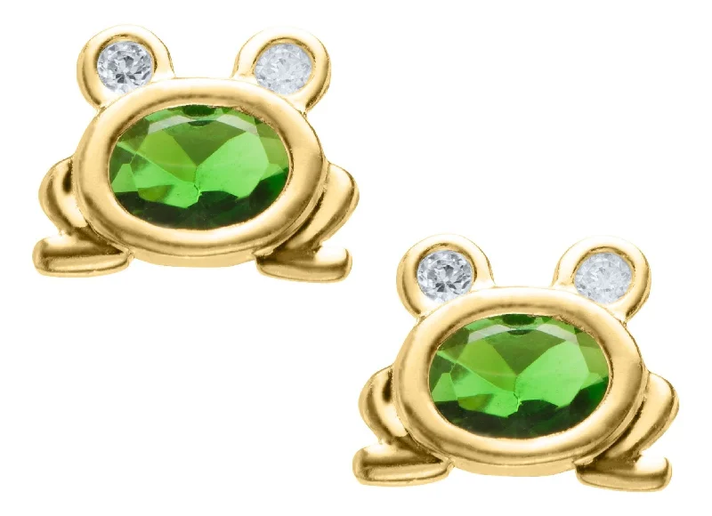Shop Handcrafted Jewelry At Special Promotional Rates 14K Y Gold Frog Baby Studs with CZ Shop Handcrafted Jewelry At Special Promotional Rates 14K Y Gold Frog Baby Studs with CZ