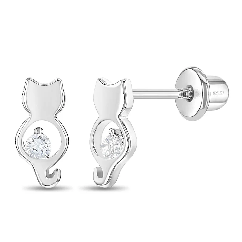 The Perfect Jewelry Piece At The Perfect Discount CZ Kitty Friend Baby / Toddler / Kids Earrings Screw Back - Sterling Silver The Perfect Jewelry Piece At The Perfect Discount CZ Kitty Friend Baby / Toddler / Kids Earrings Screw Back - Sterling Silver