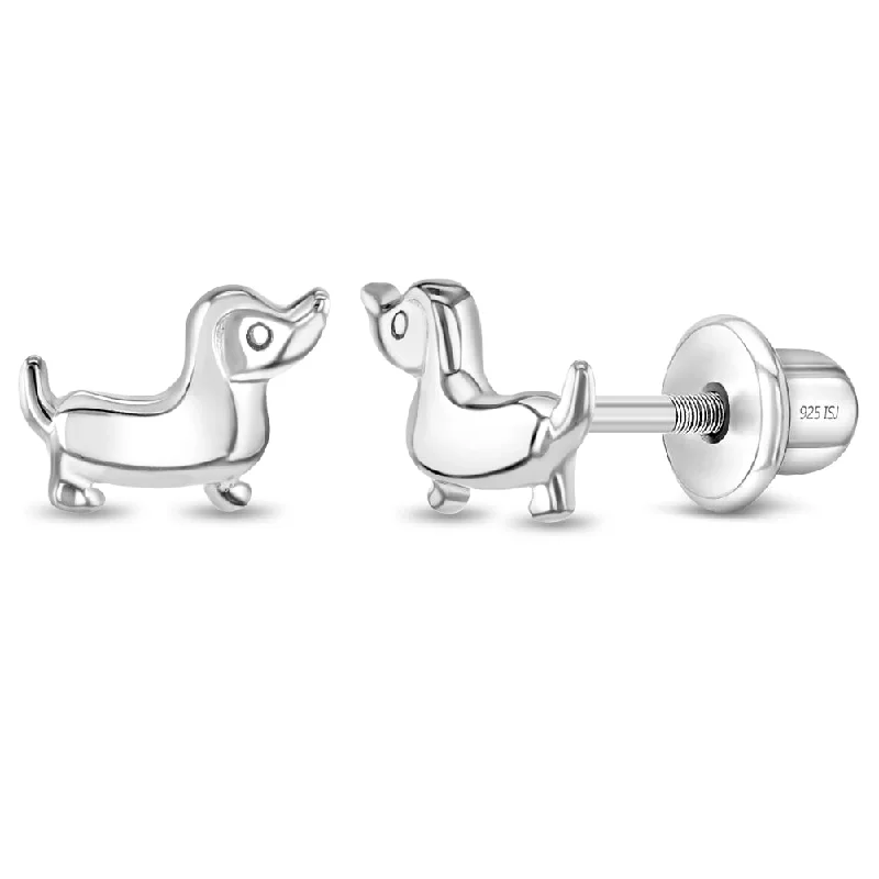 Exclusive Online Jewelry Sale – Don't Wait Dapper Dachshunds Kids / Children's / Girls Earrings Screw Back - Sterling Silver