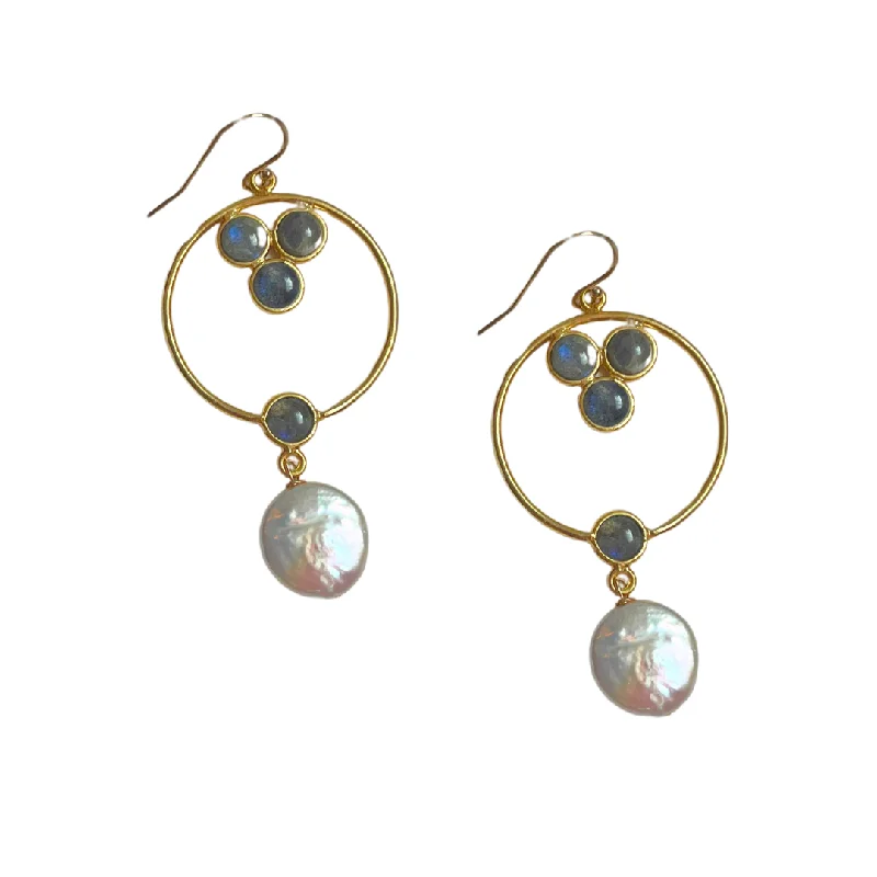 Grab Stylish Jewelry Before The Sale Ends Labradorite and Pearl Hoop Earrings