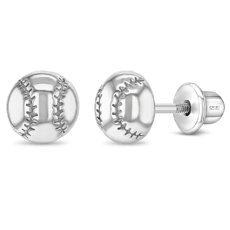 Sparkle More For Less – Jewelry Sale Happening Now Polished Baseball Kids / Children's / Girls Earrings Screw Back - Sterling Silver Sparkle More For Less – Jewelry Sale Happening Now Polished Baseball Kids / Children's / Girls Earrings Screw Back - Sterling Silver