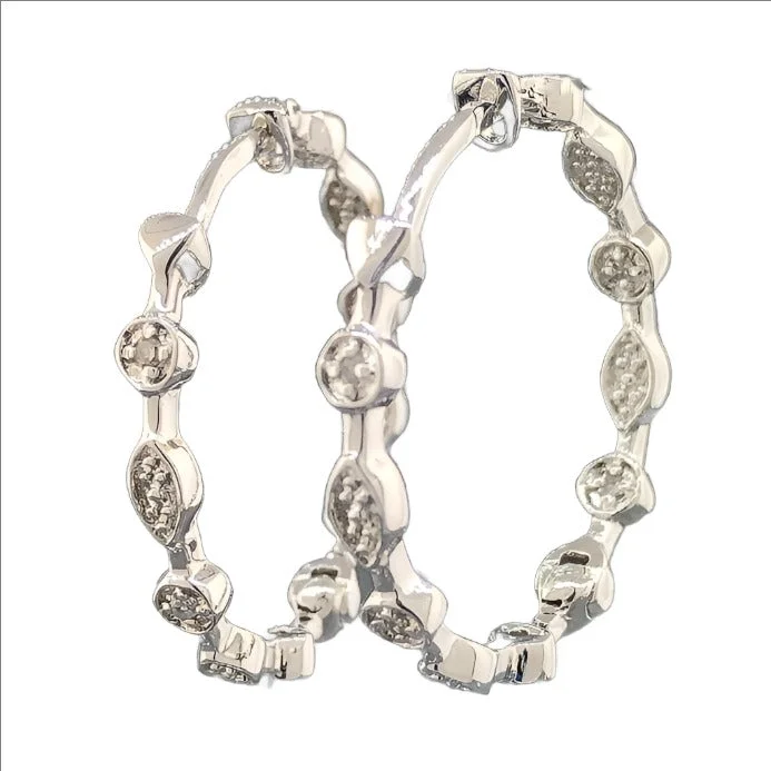 Grab Your Favorite Jewelry At The Lowest Prices SS 0.18ctw Diamond In & Out Hoop Earrings Grab Your Favorite Jewelry At The Lowest Prices SS 0.18ctw Diamond In & Out Hoop Earrings