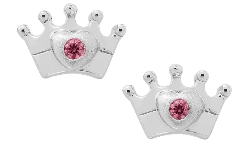 Celebrate Every Occasion With Sparkling Savings Sterling Silver Crown with Pink Cubic Zirconia Baby Studs Celebrate Every Occasion With Sparkling Savings Sterling Silver Crown with Pink Cubic Zirconia Baby Studs