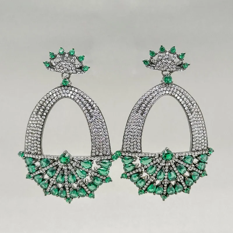 Luxury Jewelry At Unbeatable Discounts SS Green & White CZ Fancy Danlge Earrings