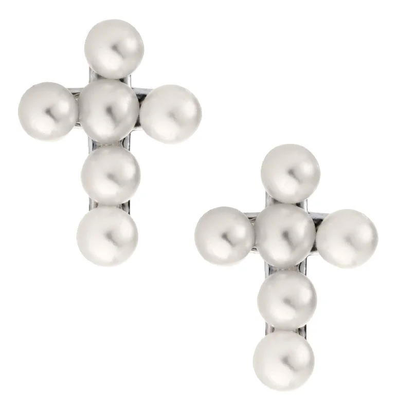 Limited-Stock Jewelry Sale – Shop Before It's Gone SS Pearl Cross Baby Studs