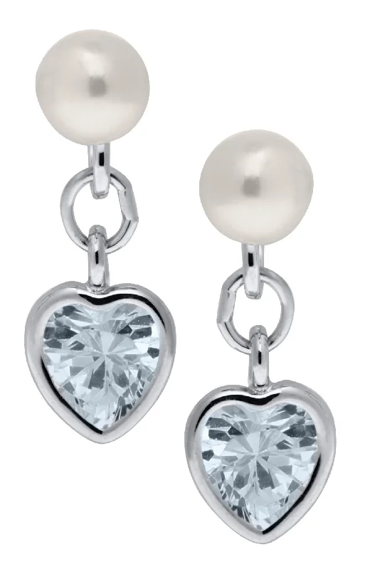 Personalized Engraved Jewelry For Meaningful Gifts SS Pearl with White Heart Cz Drop Personalized Engraved Jewelry For Meaningful Gifts SS Pearl with White Heart Cz Drop