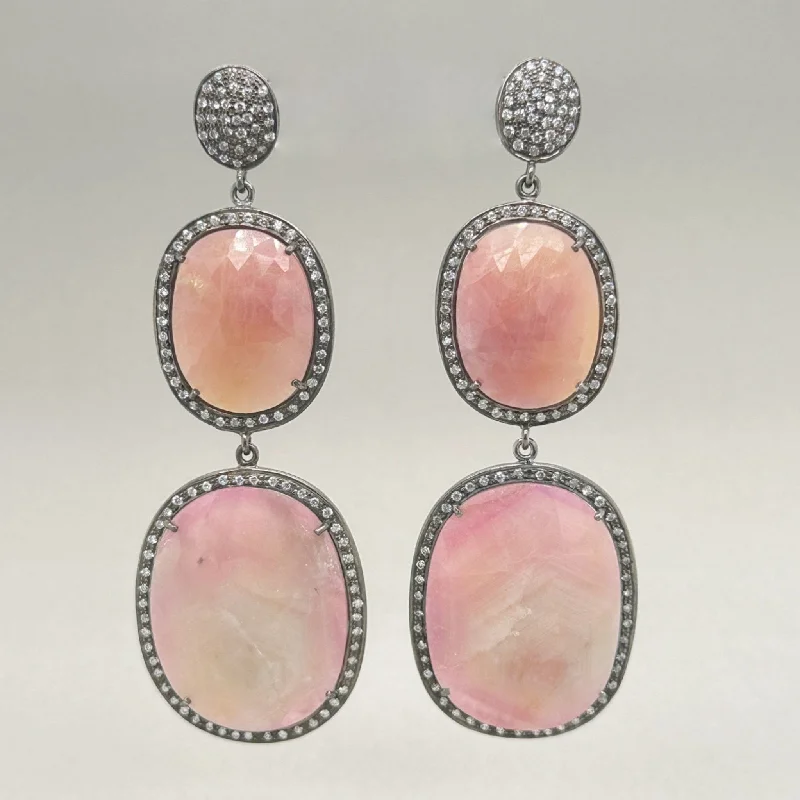 Grab Your Favorite Jewelry At The Lowest Prices SS Pink Corundum & White Topaz Dangle Earring
