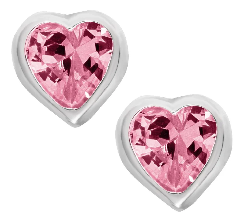 Clearance Sale On High-End Jewelry Collections Sterling Silver Pink Cubic Zirconia Heart Baby Studs-October Clearance Sale On High-End Jewelry Collections Sterling Silver Pink Cubic Zirconia Heart Baby Studs-October
