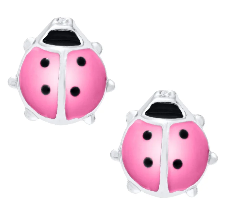 Customized Silver Jewelry For Unique Style Sterling Silver Pink Ladybug Baby Studs