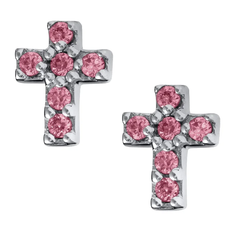 Huge Savings On Premium Jewelry Styles Sterling Siver Cross with Pink Cubic Zirconia Baby Studs Huge Savings On Premium Jewelry Styles Sterling Siver Cross with Pink Cubic Zirconia Baby Studs