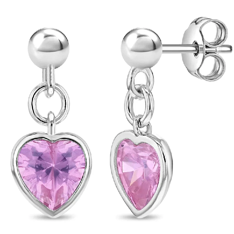Breathtaking Jewelry, Breathtaking Prices Two Sided Heart CZ Dangle Kids / Children's / Girls Earrings - Sterling Silver Breathtaking Jewelry, Breathtaking Prices Two Sided Heart CZ Dangle Kids / Children's / Girls Earrings - Sterling Silver