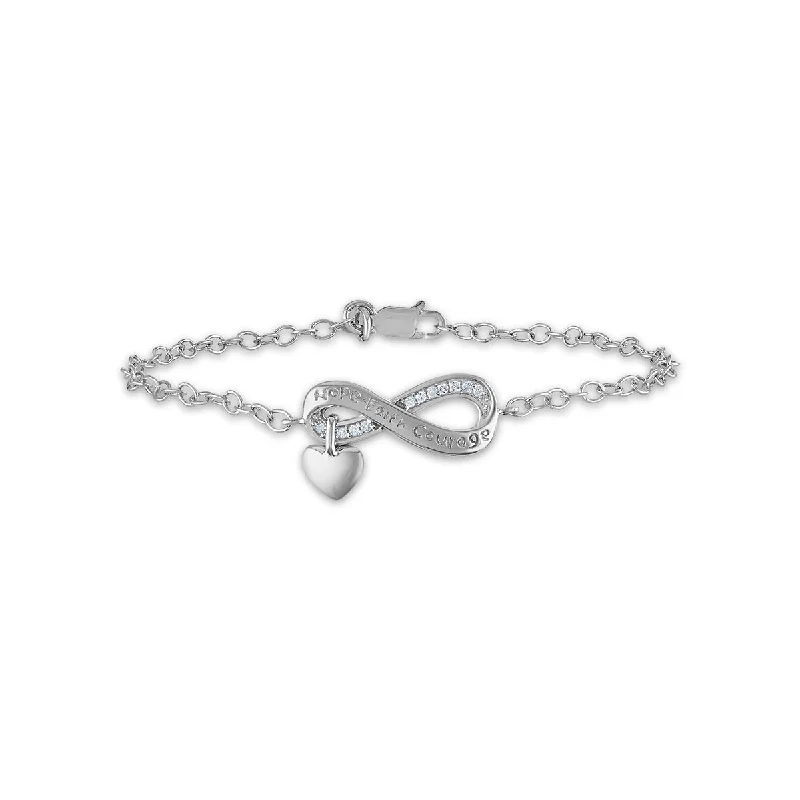Your Dream Jewelry At Dream Prices – Shop Now 1/10 CTW Diamond 7-inch Infinity Heart Hope Faith Courage Bracelet in Rhodium Plated Sterling Silver Your Dream Jewelry At Dream Prices – Shop Now 1/10 CTW Diamond 7-inch Infinity Heart Hope Faith Courage Bracelet in Rhodium Plated Sterling Silver