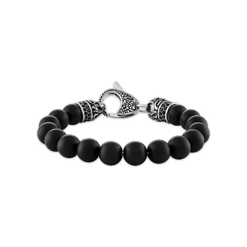 Handcrafted Jewelry Sale – Unique Designs At Low Prices 10MM Round Onyx and Cubic Zirconia Beaded Bracelet in Stainless Steel Handcrafted Jewelry Sale – Unique Designs At Low Prices 10MM Round Onyx and Cubic Zirconia Beaded Bracelet in Stainless Steel