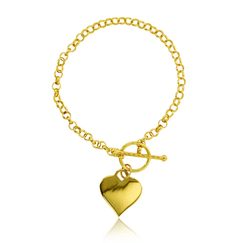 Premium Jewelry Now Available At Special Discounts 14KT Yellow Gold Plated Sterling Silver 7.5-inch Heart Toggle Bracelet Premium Jewelry Now Available At Special Discounts 14KT Yellow Gold Plated Sterling Silver 7.5-inch Heart Toggle Bracelet