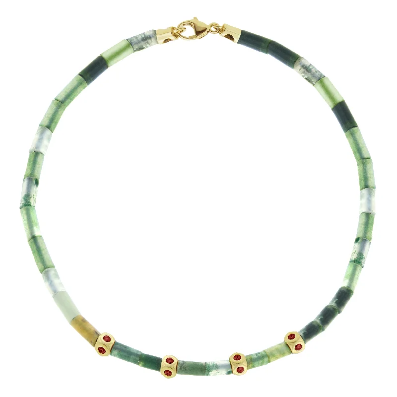 Limited-Time Offer On Elegant Jewelry Pieces 4 Ruby Mini Tetras on Moss Agate Bead Bracelet Limited-Time Offer On Elegant Jewelry Pieces 4 Ruby Mini Tetras on Moss Agate Bead Bracelet