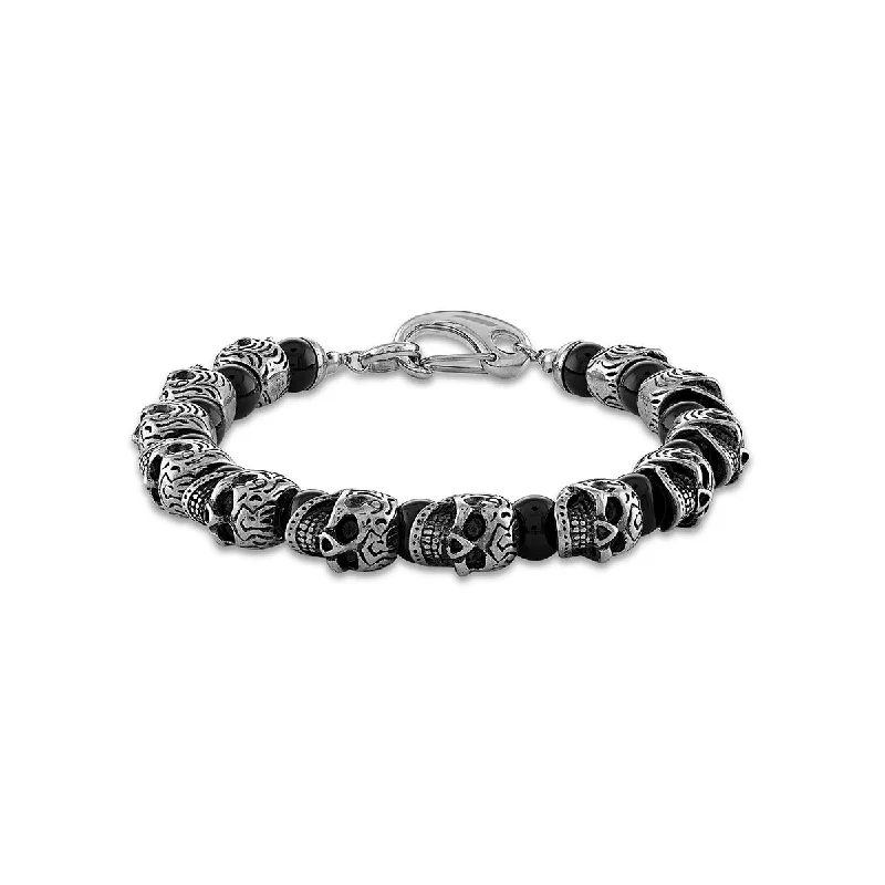 Luxury Jewelry At Unbeatable Discounts 8MM Round Onyx Beaded Bracelet in Stainless Steel Luxury Jewelry At Unbeatable Discounts 8MM Round Onyx Beaded Bracelet in Stainless Steel