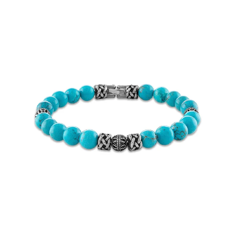 Premium Jewelry Now Available At Special Discounts 8MM Round Turquoise Beaded Bracelet in Stainless Steel Premium Jewelry Now Available At Special Discounts 8MM Round Turquoise Beaded Bracelet in Stainless Steel