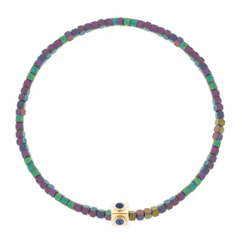 Jewelry Clearance – Final Chance To Save Big Sapphire Lego Cube on Small Rainbow Hematite Bead Bracelet Jewelry Clearance – Final Chance To Save Big Sapphire Lego Cube on Small Rainbow Hematite Bead Bracelet