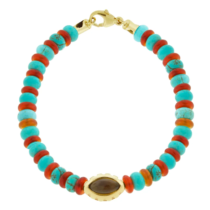 Fashion-Forward Geometric Jewelry For Contemporary Style Citrine Eye of the Idol Carnelian/Turquoise Bead Bracelet with Clasp Fashion-Forward Geometric Jewelry For Contemporary Style Citrine Eye of the Idol Carnelian/Turquoise Bead Bracelet with Clasp