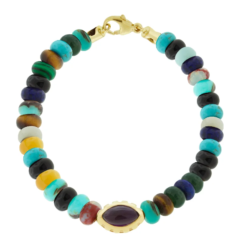 Premium Diamond Jewelry For Unforgettable Moments Amethyst Eye of the Idol Multi Gemstone Bead Bracelet with Clasp