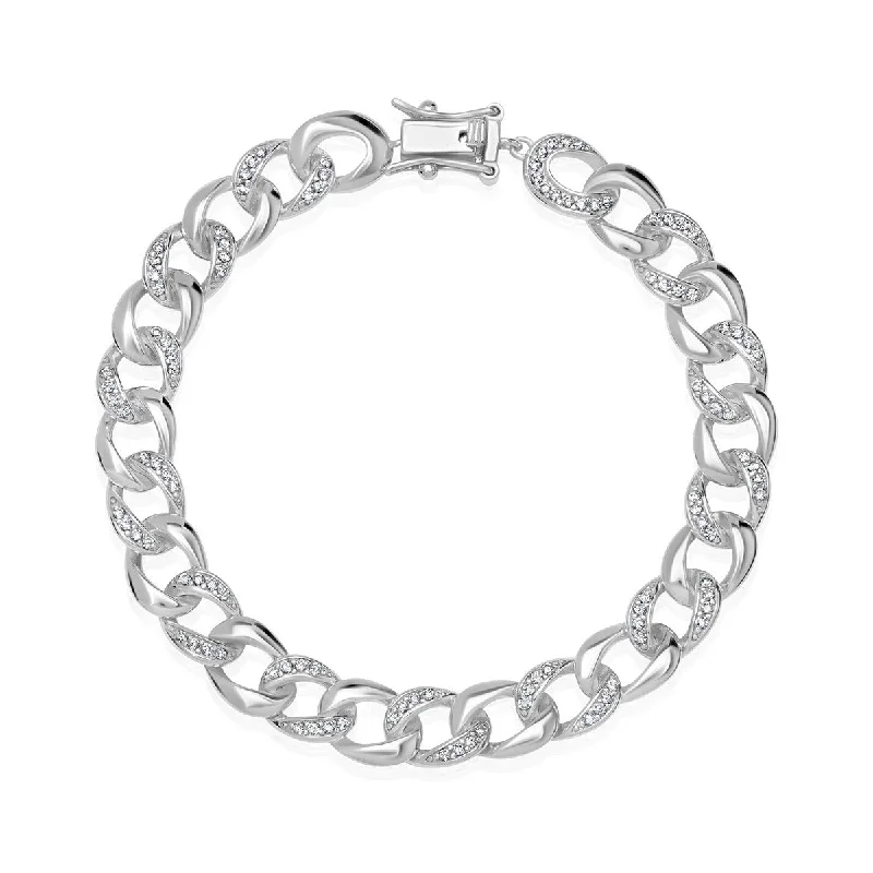 Modern Statement Jewelry For Bold Styling Crislu Platinum Plated Sterling Silver Cubic Zirconia 7-inch Curb Bracelet Modern Statement Jewelry For Bold Styling Crislu Platinum Plated Sterling Silver Cubic Zirconia 7-inch Curb Bracelet