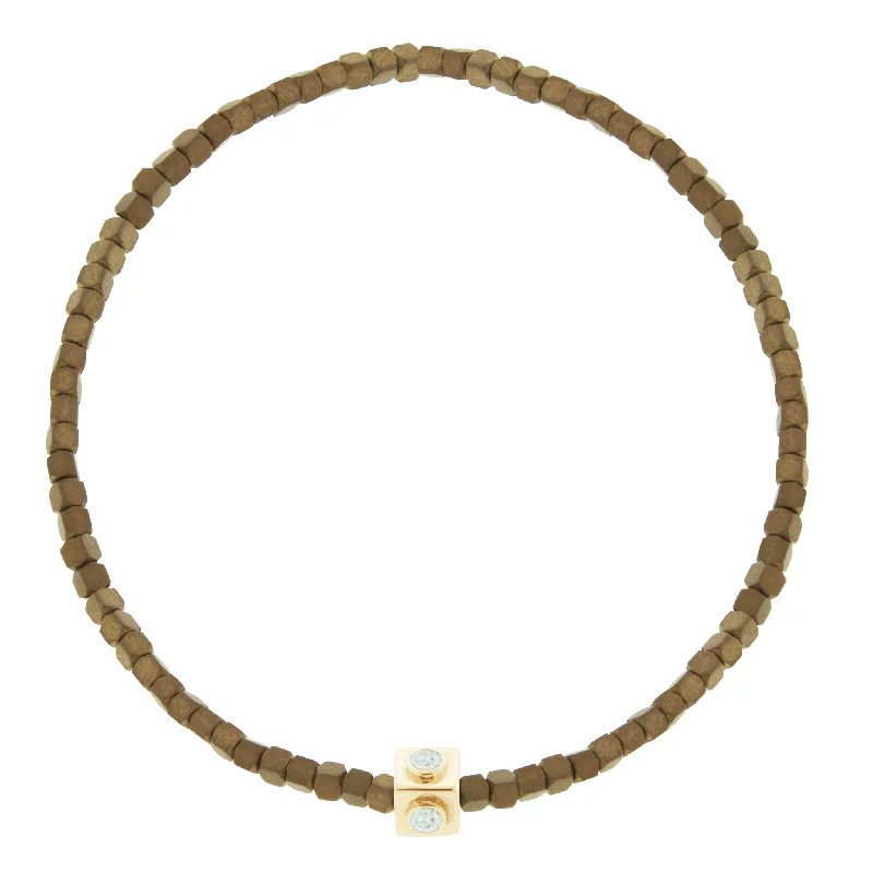 Luxury Jewelry Without The Luxury Price Tag Diamond Lego Cube on Small Copper Hematite Bead Bracelet Luxury Jewelry Without The Luxury Price Tag Diamond Lego Cube on Small Copper Hematite Bead Bracelet