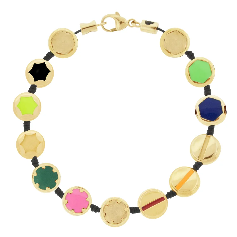 Chic, Trendy, And Affordable Jewelry Sale Enameled Gold Screw Disk Bracelet with Clasp Chic, Trendy, And Affordable Jewelry Sale Enameled Gold Screw Disk Bracelet with Clasp