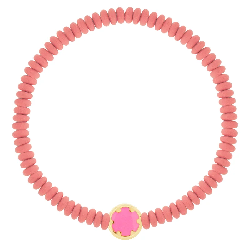 High-End Jewelry, Now More Affordable Than Ever Enameled Torx Screw Disk on Pink Hematite Beaded Bracelet