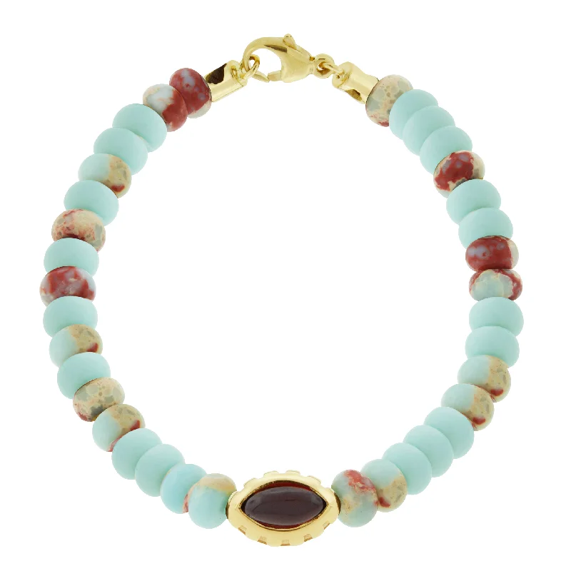 Luxury Jewelry Now At Special Promotional Rates Garnet Eye of the Idol on Snakeskin Jasper Bead Bracelet with Clasp Luxury Jewelry Now At Special Promotional Rates Garnet Eye of the Idol on Snakeskin Jasper Bead Bracelet with Clasp