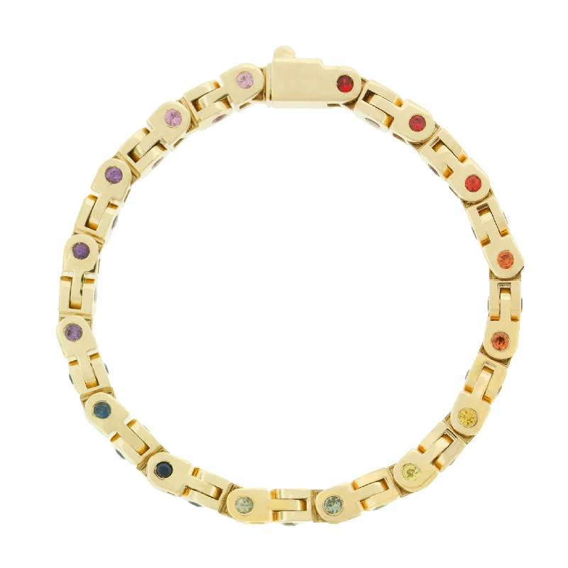 Luxury Jewelry Now At Special Promotional Rates Gold Bike Chain Bracelet with Rainbow Sapphires Luxury Jewelry Now At Special Promotional Rates Gold Bike Chain Bracelet with Rainbow Sapphires