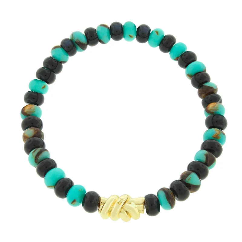 Big Discounts On Elegant Jewelry Collections Gold Double Knot on Jasper & Onyx Beaded Bracelet