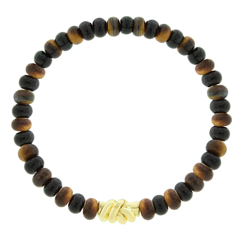 Shop Fine Jewelry With Amazing Deals Gold Double Knot on Onyx & Tiger's Eye Beaded Bracelet Shop Fine Jewelry With Amazing Deals Gold Double Knot on Onyx & Tiger's Eye Beaded Bracelet