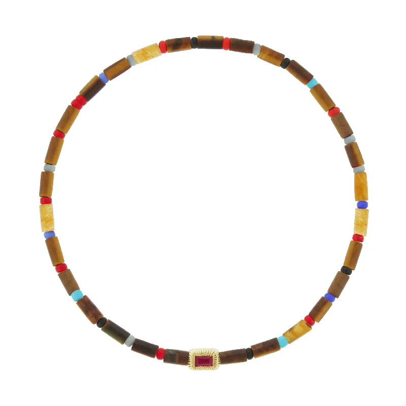 Get Ready To Sparkle – Special Jewelry Discounts Ruby Baguette Corrugated Ingot on Beaded Bracelet