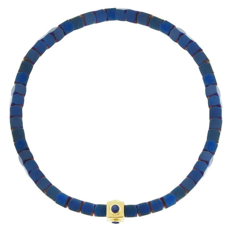 Unmissable Jewelry Clearance – Final Reductions Sapphire Lego Cube on Blue Hematite Bead Bracelet Unmissable Jewelry Clearance – Final Reductions Sapphire Lego Cube on Blue Hematite Bead Bracelet