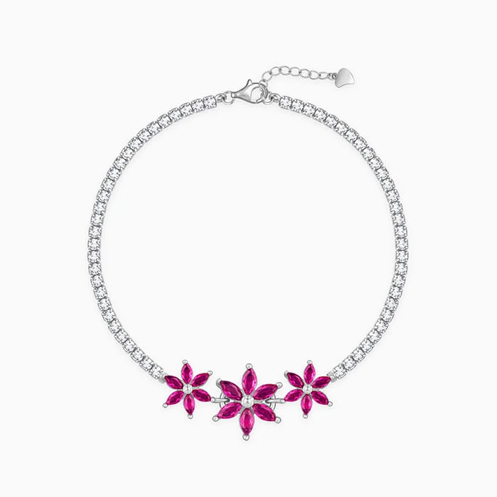 Adjustable Charm Bracelets For A Perfect Fit Silver Pink Floral Tennis Bracelet