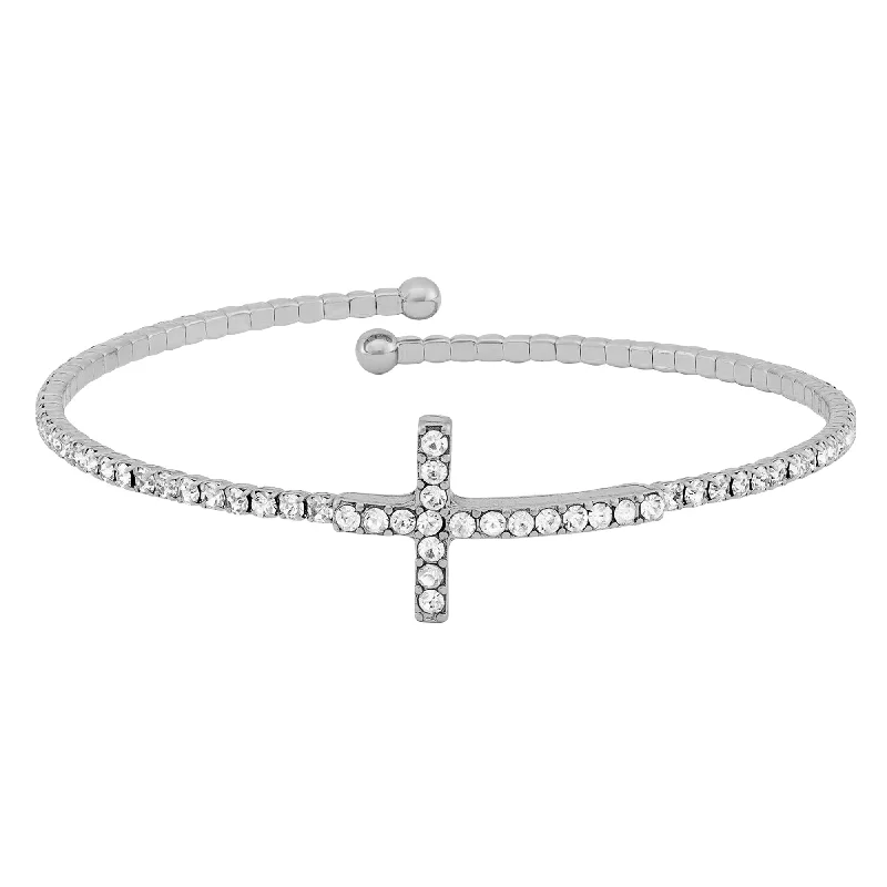 Premium Jewelry At Special Low Prices For A Limited Time Silver-tone Base Metal Round Crystal Cross Flexible Bangle Bracelet Premium Jewelry At Special Low Prices For A Limited Time Silver-tone Base Metal Round Crystal Cross Flexible Bangle Bracelet