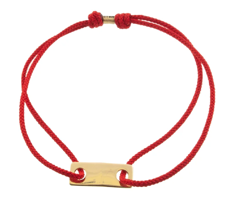 Bestselling Jewelry At Special Promotional Rates Small Gold Link ID Plate on Red Cord Bracelet Bestselling Jewelry At Special Promotional Rates Small Gold Link ID Plate on Red Cord Bracelet