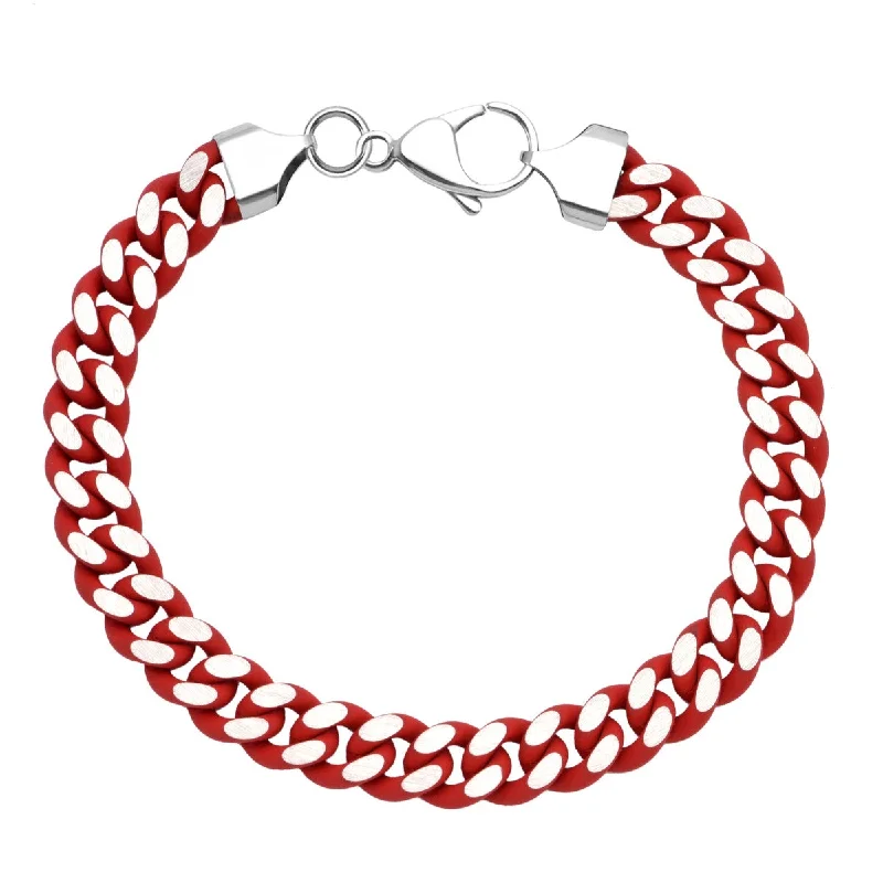 Timeless Elegance Now At Special Discounts Stainless Steel 8.25-inch 9.5MM Curb Red Enamel Rubber Coating Bracelet Timeless Elegance Now At Special Discounts Stainless Steel 8.25-inch 9.5MM Curb Red Enamel Rubber Coating Bracelet
