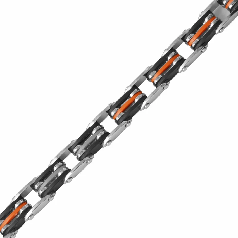 Unmissable Deals On Handmade Jewelry Collections Stainless Steel 8.5-inch Black/Orange Rubber Link Bracelet