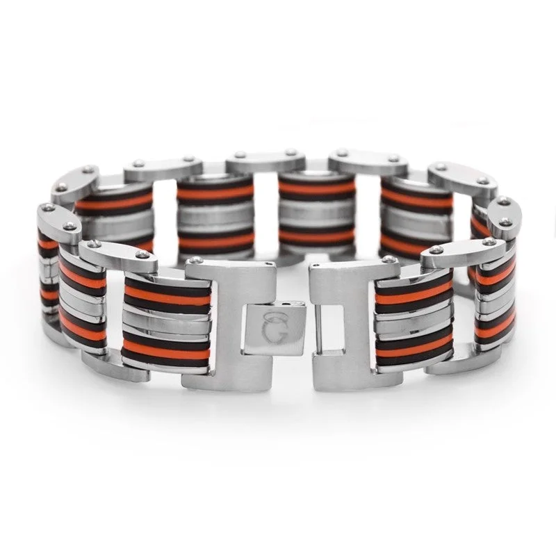Elegant Rose Gold Jewelry For A Stylish Touch Stainless Steel 8.5-inch Orange/Black Rubber Bracelet Elegant Rose Gold Jewelry For A Stylish Touch Stainless Steel 8.5-inch Orange/Black Rubber Bracelet