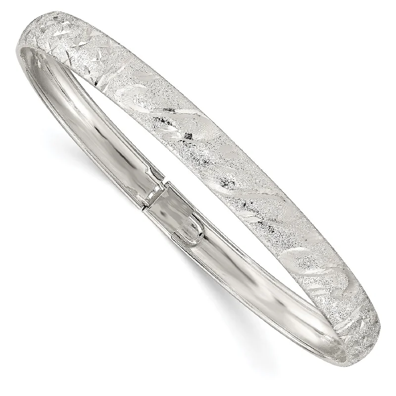 Luxury Jewelry At Unbeatable Discounts Sterling Silver 7.25-inch 6.5MM Diamond-cut Flexible Bangle Bracelet Luxury Jewelry At Unbeatable Discounts Sterling Silver 7.25-inch 6.5MM Diamond-cut Flexible Bangle Bracelet