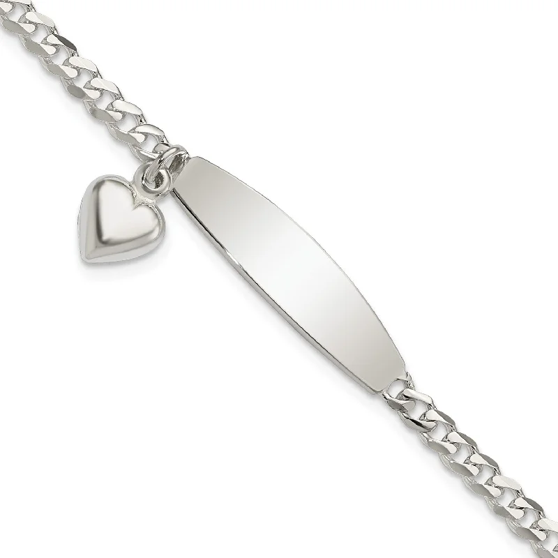 Grab Stylish Jewelry Before The Sale Ends Engravable Sterling Silver 7.5-inch 3.5MM Curb ID Heart Bracelet Grab Stylish Jewelry Before The Sale Ends Engravable Sterling Silver 7.5-inch 3.5MM Curb ID Heart Bracelet