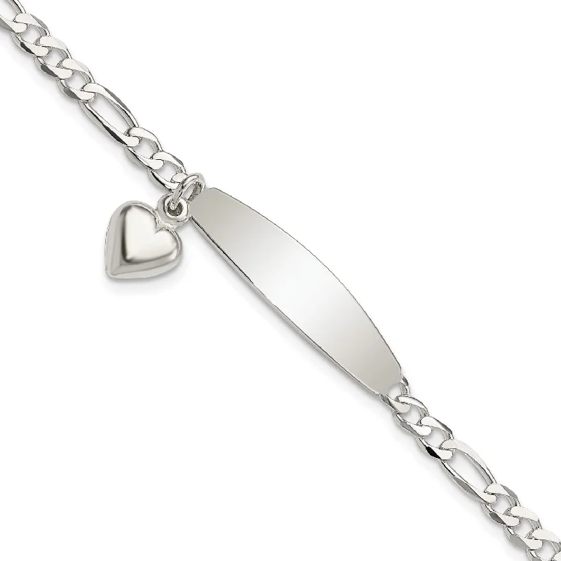 Bestselling Jewelry At Special Promotional Rates Engravable Sterling Silver 7.5-inch 3.5MM Figaro ID Heart Bracelet Bestselling Jewelry At Special Promotional Rates Engravable Sterling Silver 7.5-inch 3.5MM Figaro ID Heart Bracelet