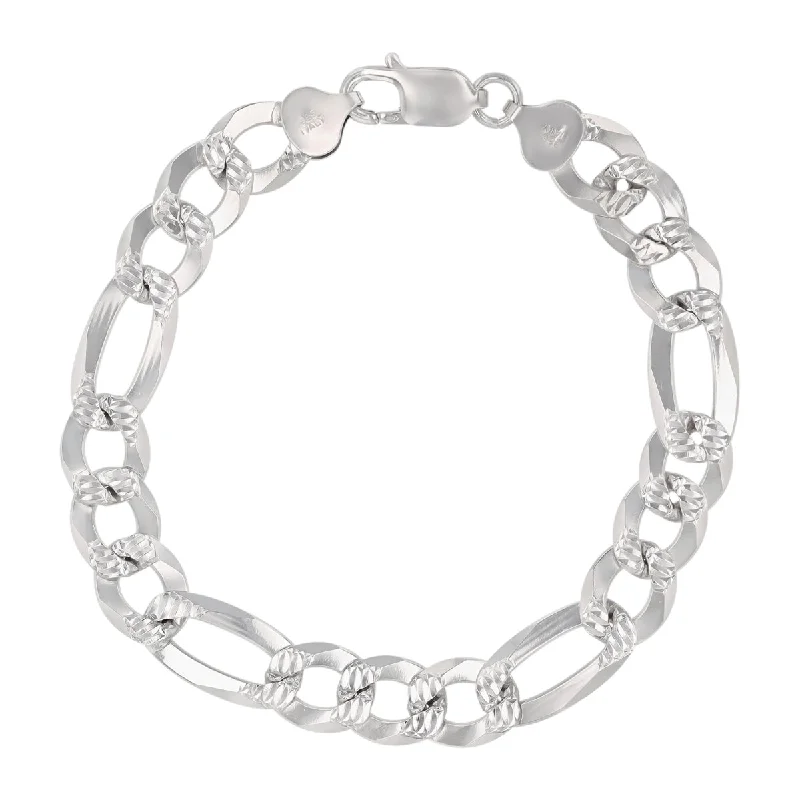 Breathtaking Jewelry, Breathtaking Prices Sterling Silver 8.5-inch 9.7MM Diamond-cut Pave Figaro Bracelet Breathtaking Jewelry, Breathtaking Prices Sterling Silver 8.5-inch 9.7MM Diamond-cut Pave Figaro Bracelet