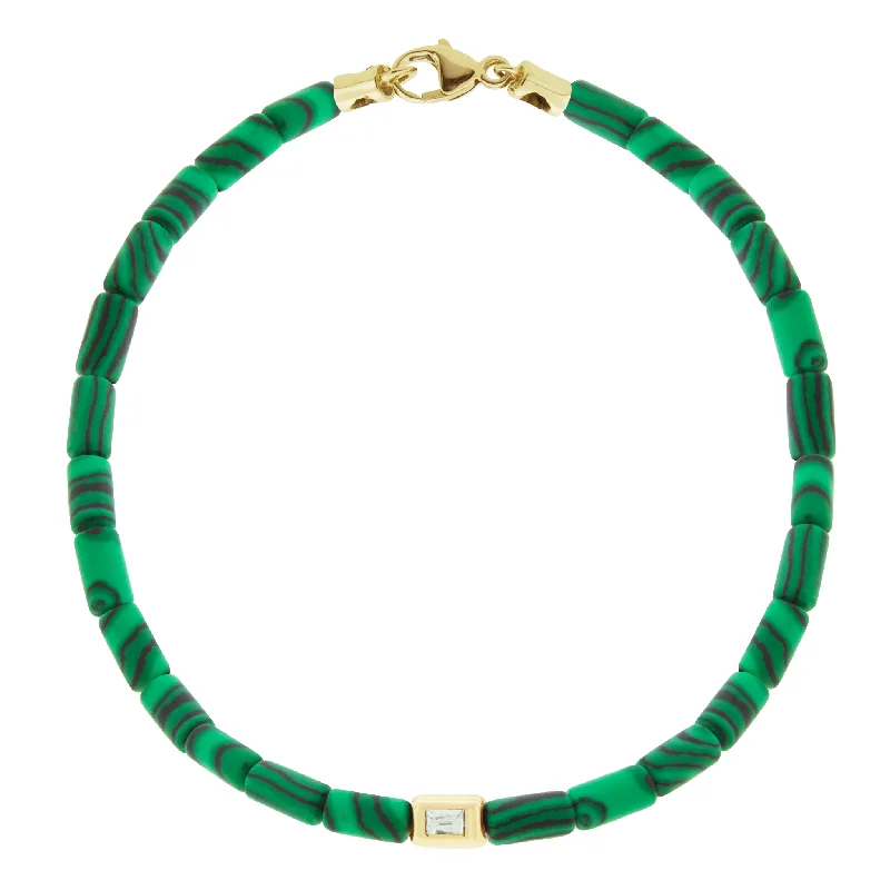 Dainty And Elegant Jewelry Now At Reduced Prices White Diamond Ingot on Malachite Bracelet with Clasp Dainty And Elegant Jewelry Now At Reduced Prices White Diamond Ingot on Malachite Bracelet with Clasp