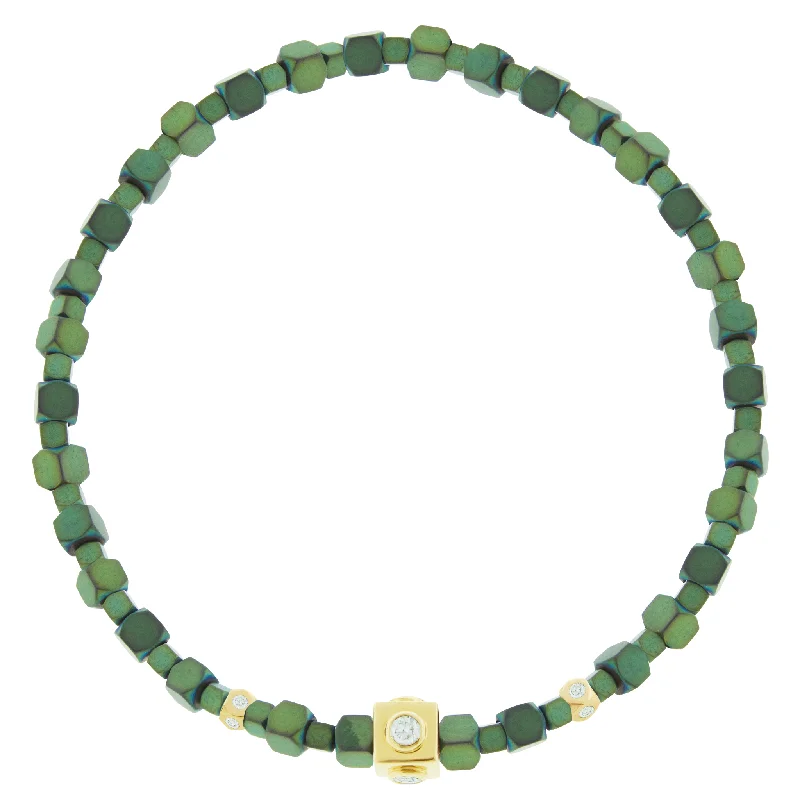Sparkle On A Budget – Fine Jewelry For Less White Diamond Lego Cube with Tetras on Green Hematite Bracelet Sparkle On A Budget – Fine Jewelry For Less White Diamond Lego Cube with Tetras on Green Hematite Bracelet