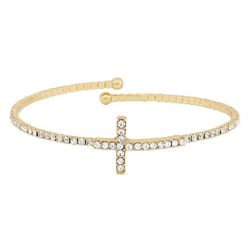 Handcrafted Jewelry Sale – Unique Designs At Low Prices Yellow-tone Base Metal Round Crystal Cross Bangle Flexible Bracelet Handcrafted Jewelry Sale – Unique Designs At Low Prices Yellow-tone Base Metal Round Crystal Cross Bangle Flexible Bracelet
