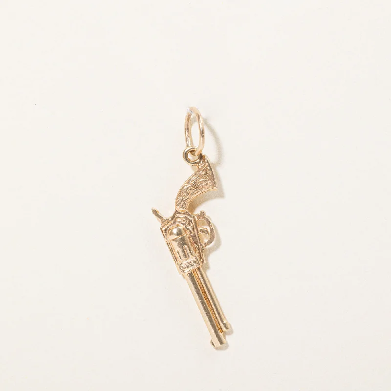 Trendy Minimalist Jewelry For Everyday Wear 14k Yellow Gold Western Pistol Charm