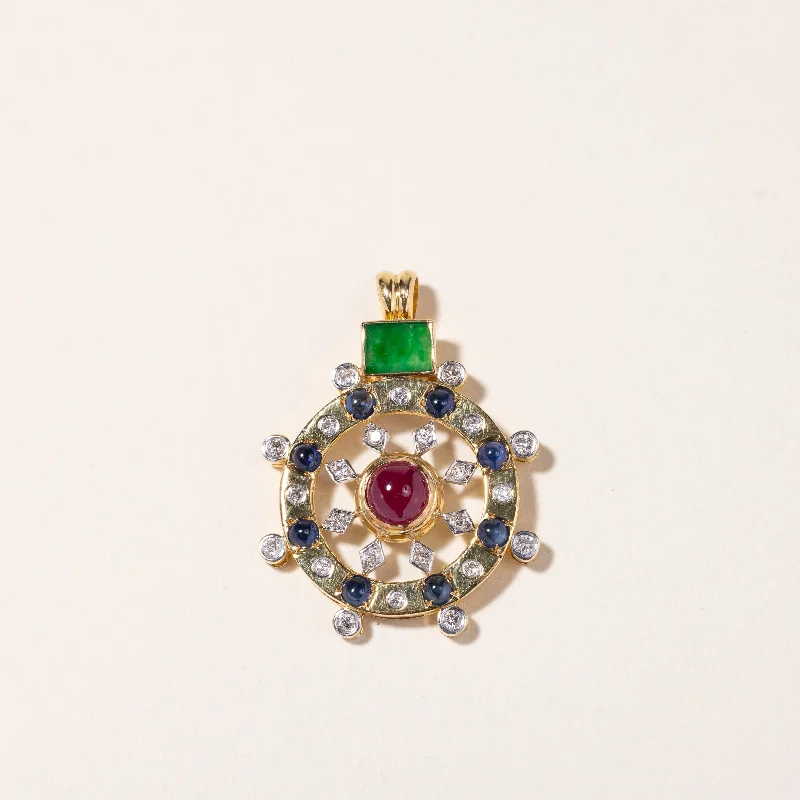 Limited-Stock Jewelry Clearance – Grab Your Favorites Now 18k Yellow Gold Jade, Ruby & Sapphire Pendant | 6.80x5.20x0.80mm, 1.42ct, 1.21ctw, 0.50ctw | Limited-Stock Jewelry Clearance – Grab Your Favorites Now 18k Yellow Gold Jade, Ruby & Sapphire Pendant | 6.80x5.20x0.80mm, 1.42ct, 1.21ctw, 0.50ctw |